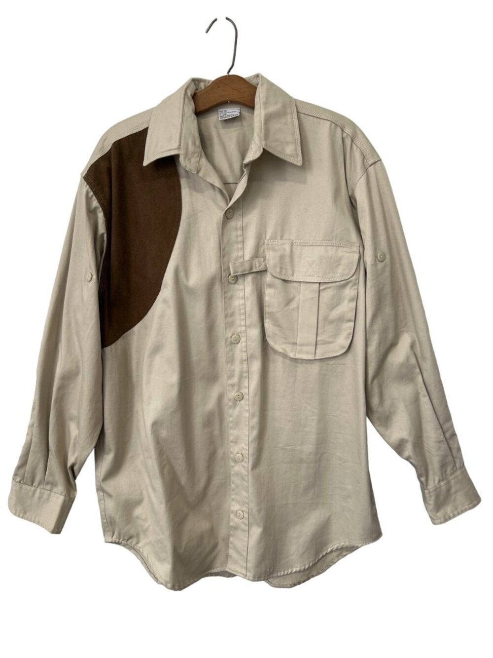Sen Harbour Shooting Shirt Size Medium Shoulder Patch Beige Outdoor Hunting